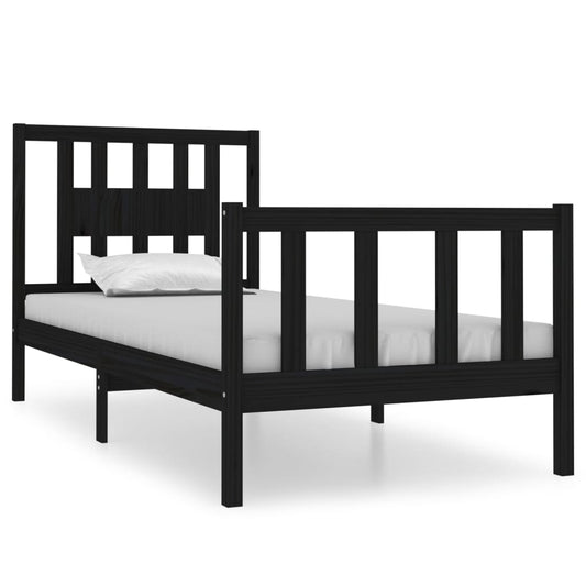 vidaXL Bed Frame without Mattress Black Solid Wood Small Single