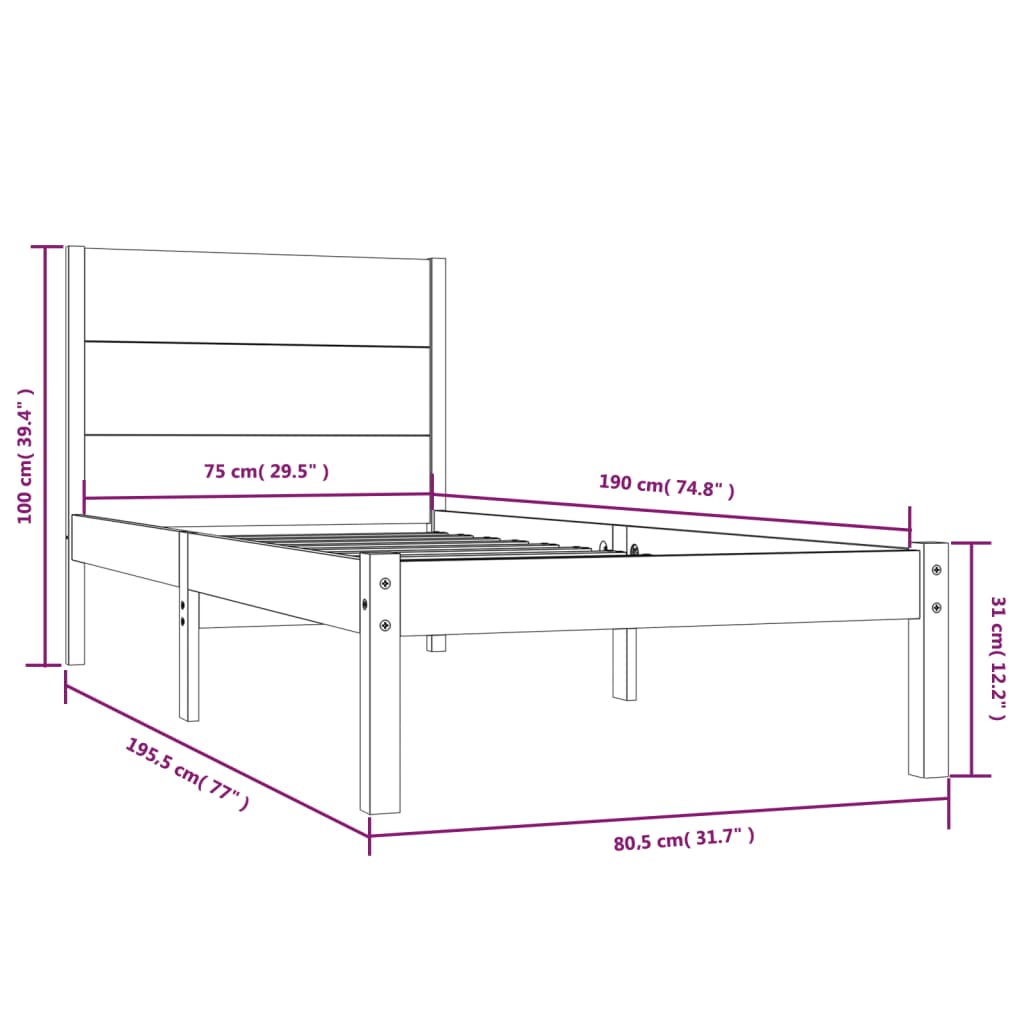 vidaXL Bed Frame | Natural Wood | Solid pine wood | Small Single | Durable