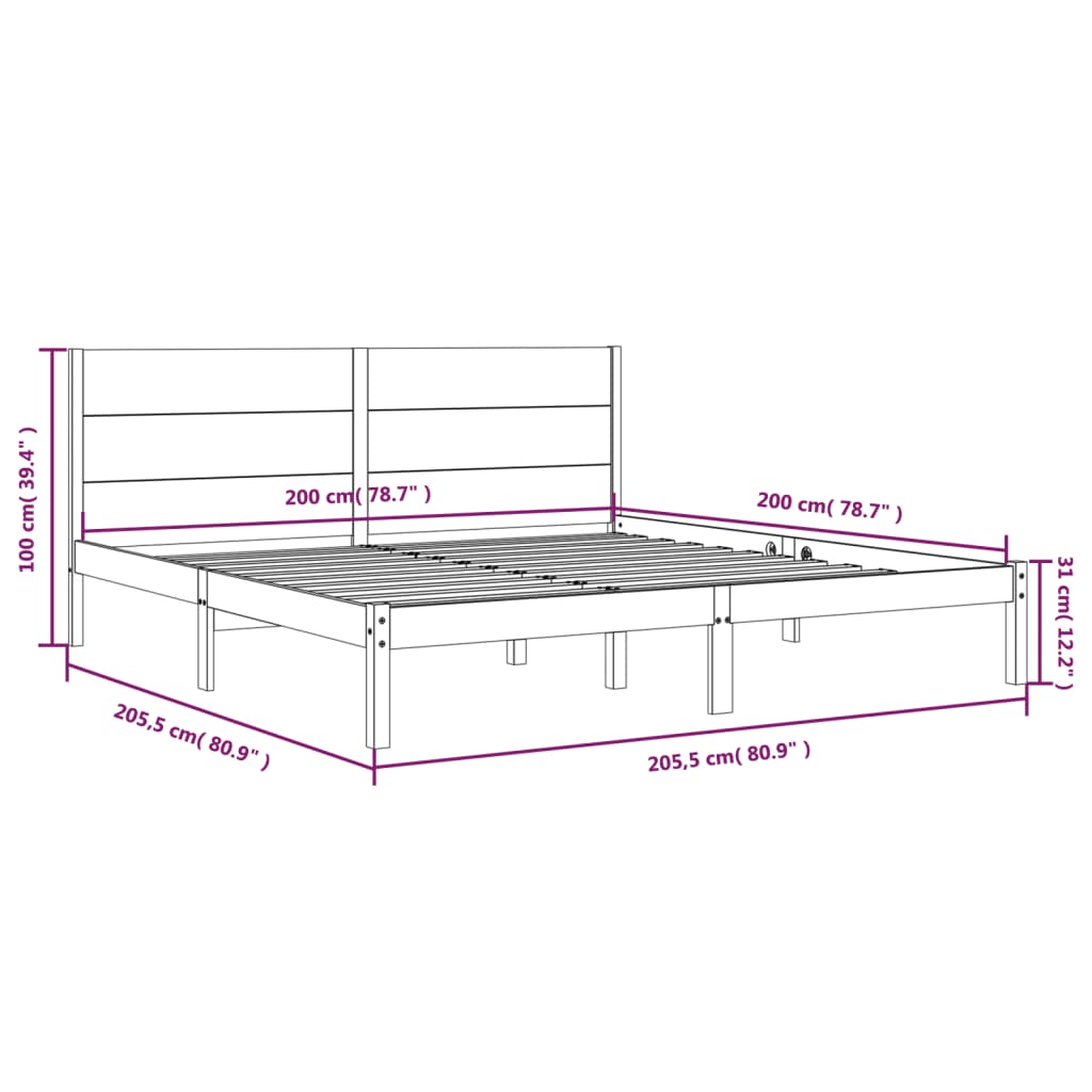 vidaXL Bed Frame without Mattress 200x200 cm Solid Wood Pine
