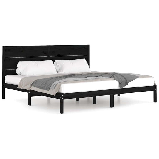 vidaXL Bed Frame | Black | Solid Pine Wood | 200x200 cm | Durable | Bed Frame