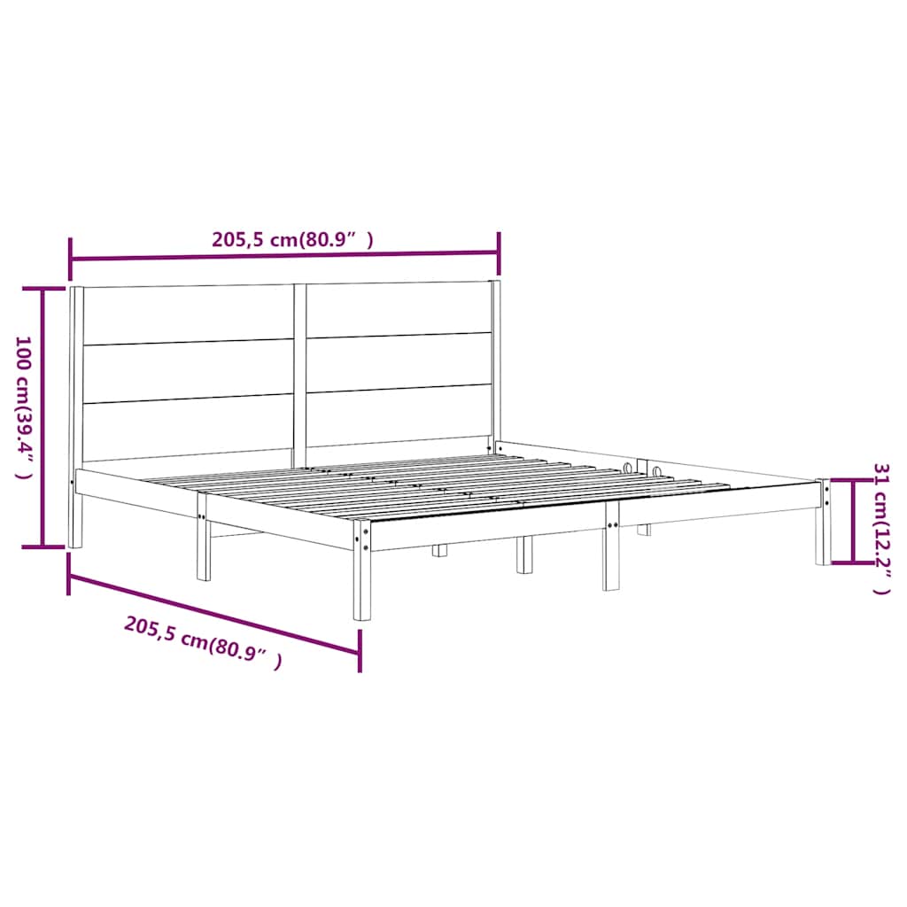 vidaXL Bed Frame without Mattress Black 200x200 cm Solid Wood Pine