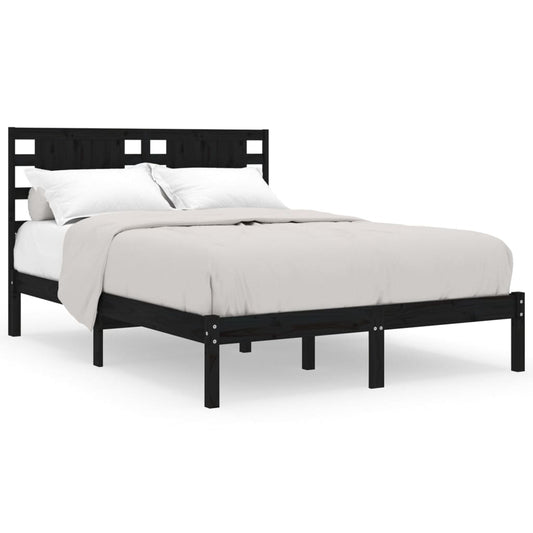 vidaXL Bed Frame | Black | Solid Pine Wood | Double | Bed Frame | Rectangular
