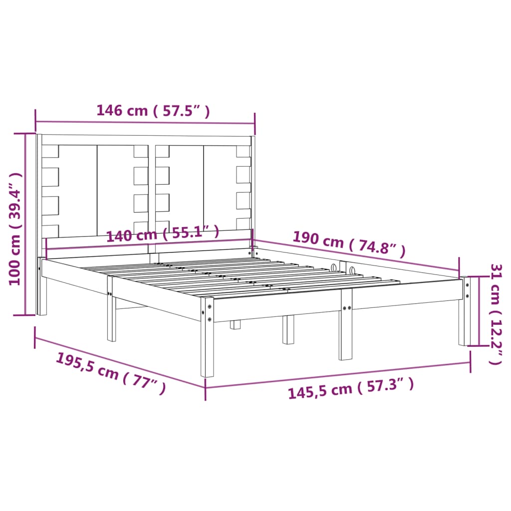 vidaXL Bed Frame | Black | Solid Pine Wood | Double | Bed Frame | Rectangular