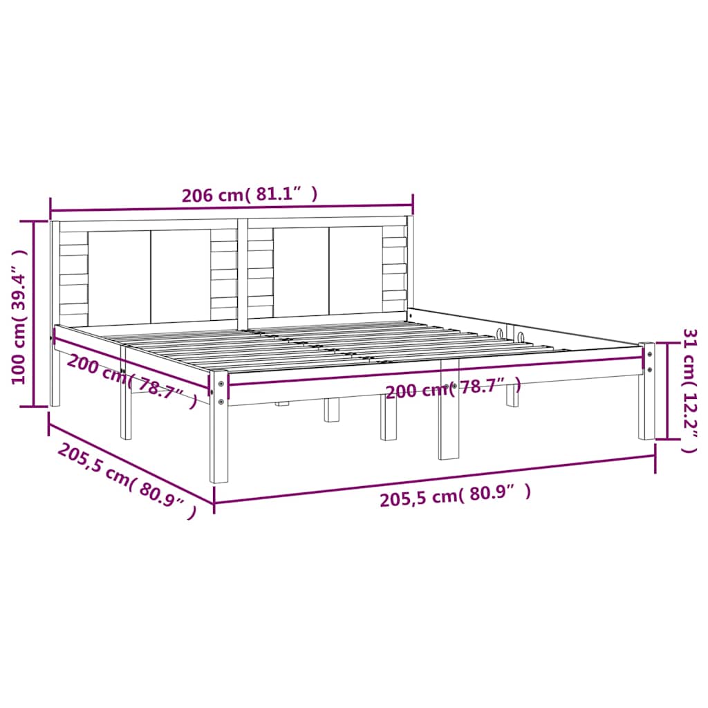 vidaXL Bed Frame without Mattress Grey 200x200 cm Solid Wood Pine