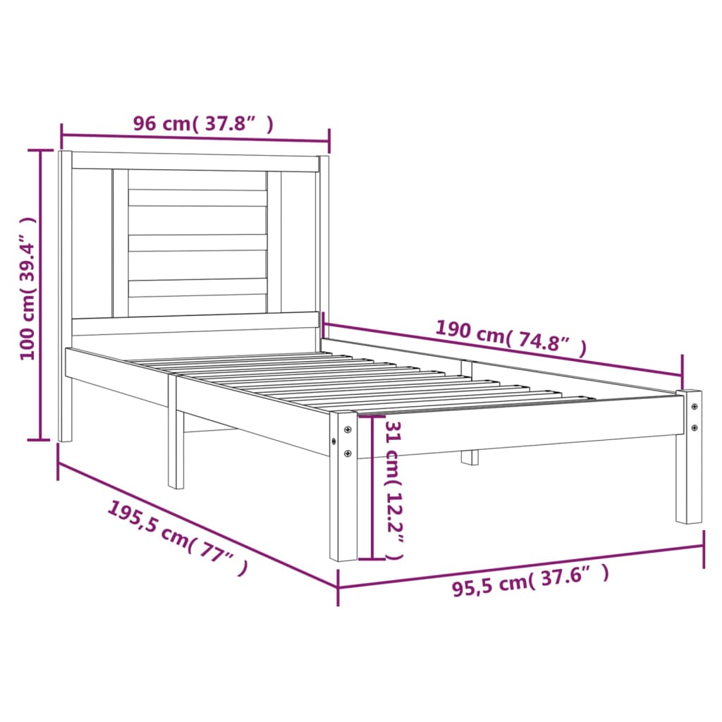 vidaXL Bed Frame without Mattress 90x190 cm Single Solid Wood Pine