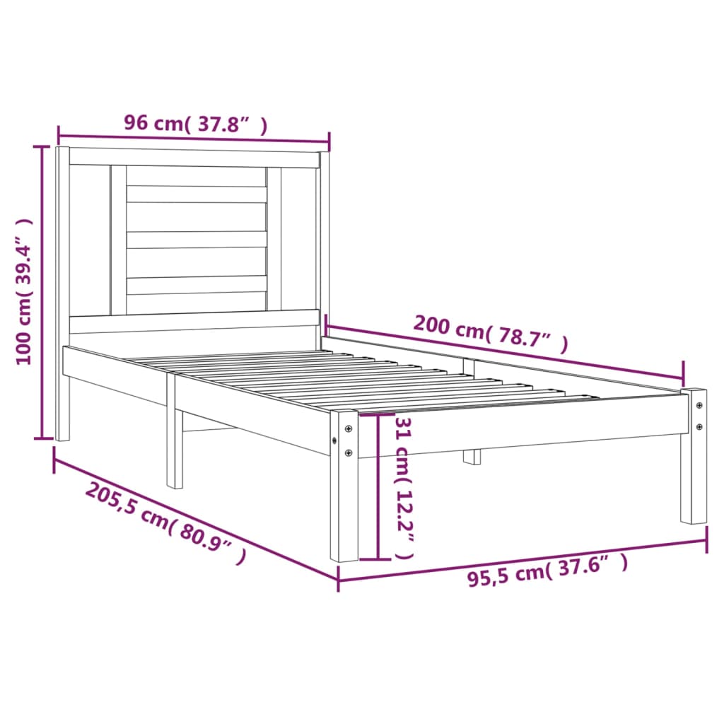 vidaXL Bed Frame without Mattress 90x200 cm Solid Wood Pine