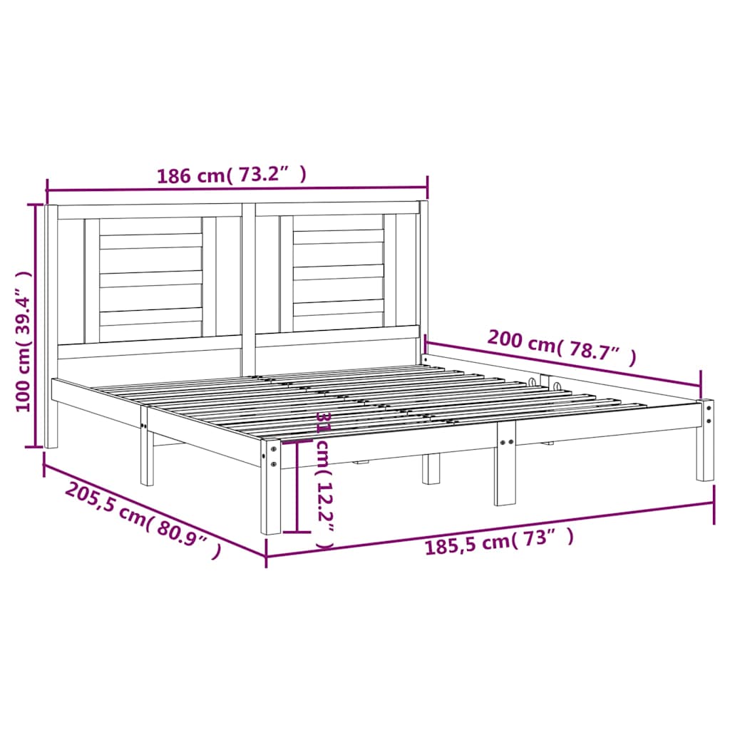 vidaXL Bed Frame without Mattress White 180x200 cm Solid Wood