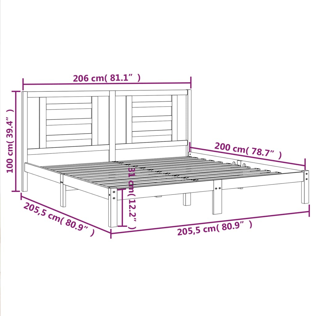 vidaXL Bed Frame without Mattress 200x200 cm Solid Wood Pine