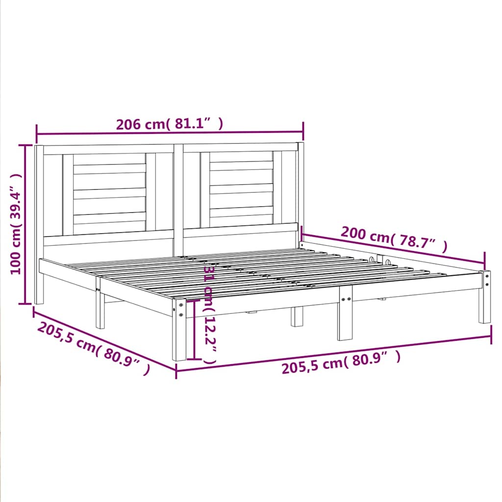vidaXL Bed Frame without Mattress White 200x200 cm Solid Wood Pine