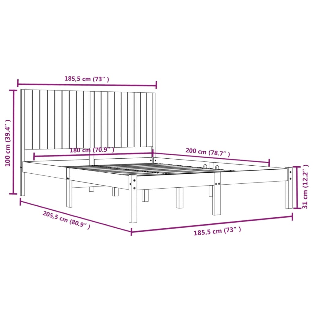 vidaXL Bed Frame | Natural wood | Solid pine wood | Super King | Bed Frame