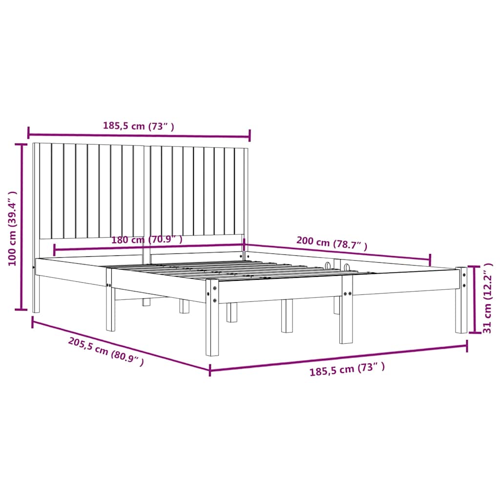 vidaXL Bed Frame without Mattress 180x200 cm Solid Wood
