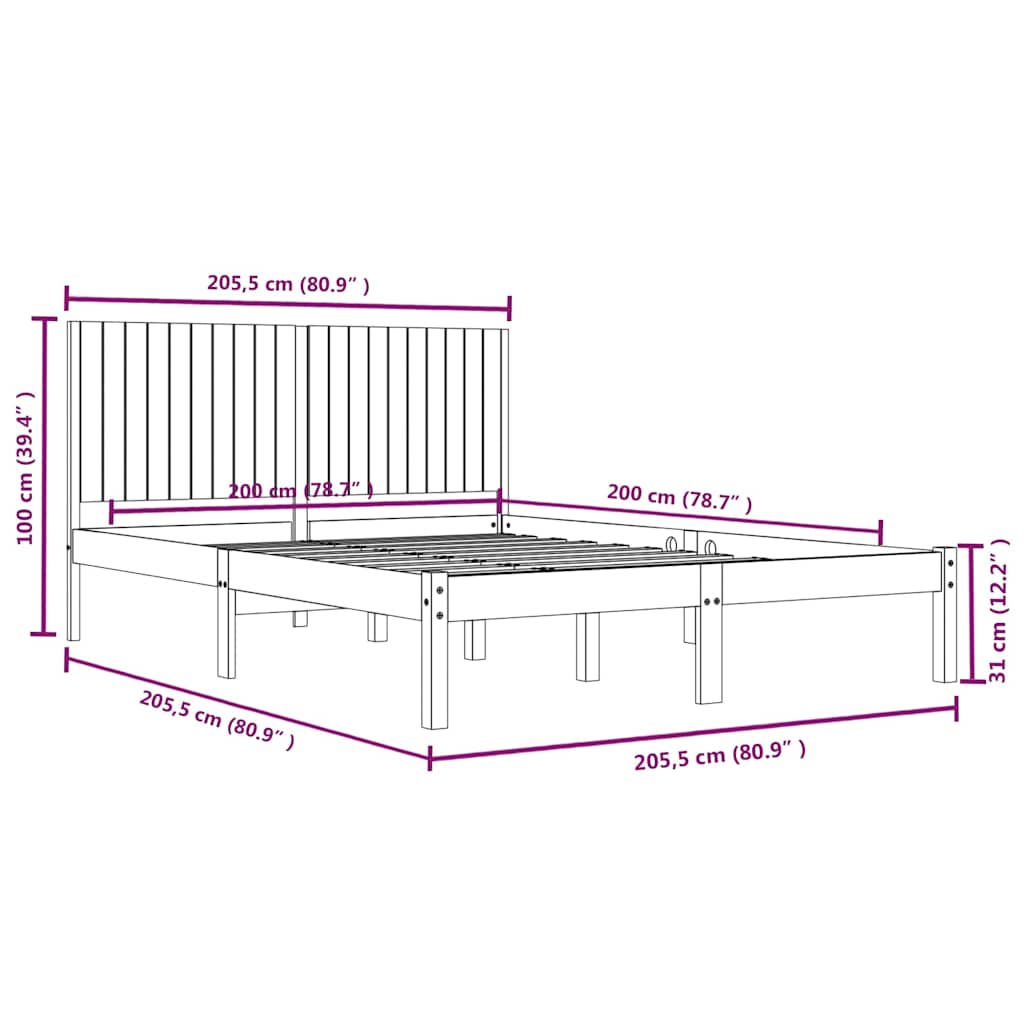vidaXL Bed Frame without Mattress Black 200x200 cm Solid Wood Pine