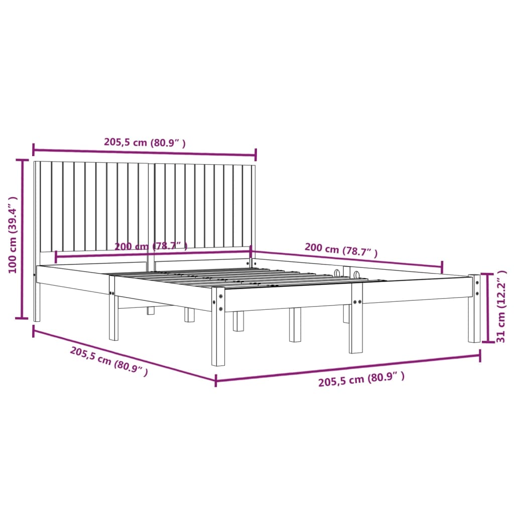 vidaXL Bed Frame without Mattress Black 200x200 cm Solid Wood Pine