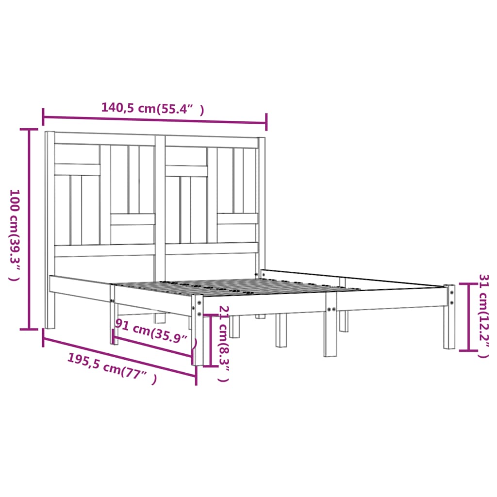 vidaXL Bed Frame without Mattress 135x190 cm Double Solid Wood