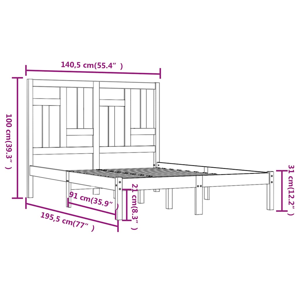 vidaXL Bed Frame without Mattress 135x190 cm Solid Wood