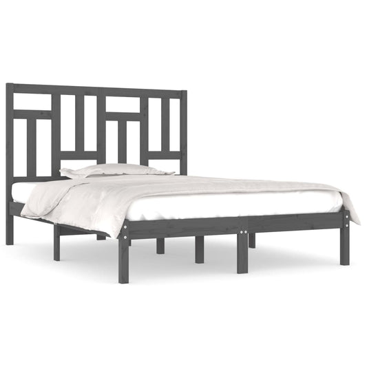 vidaXL Bed Frame | Grey | Solid Pinewood | 200 x 200 cm | Sleek | Bed Frame