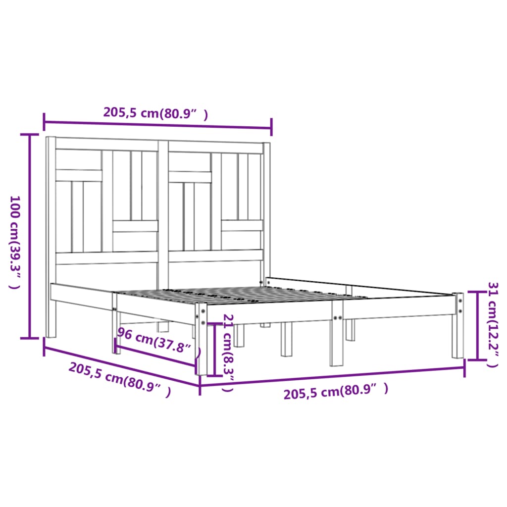 vidaXL Bed Frame | Grey | Solid Pinewood | 200 x 200 cm | Sleek | Bed Frame