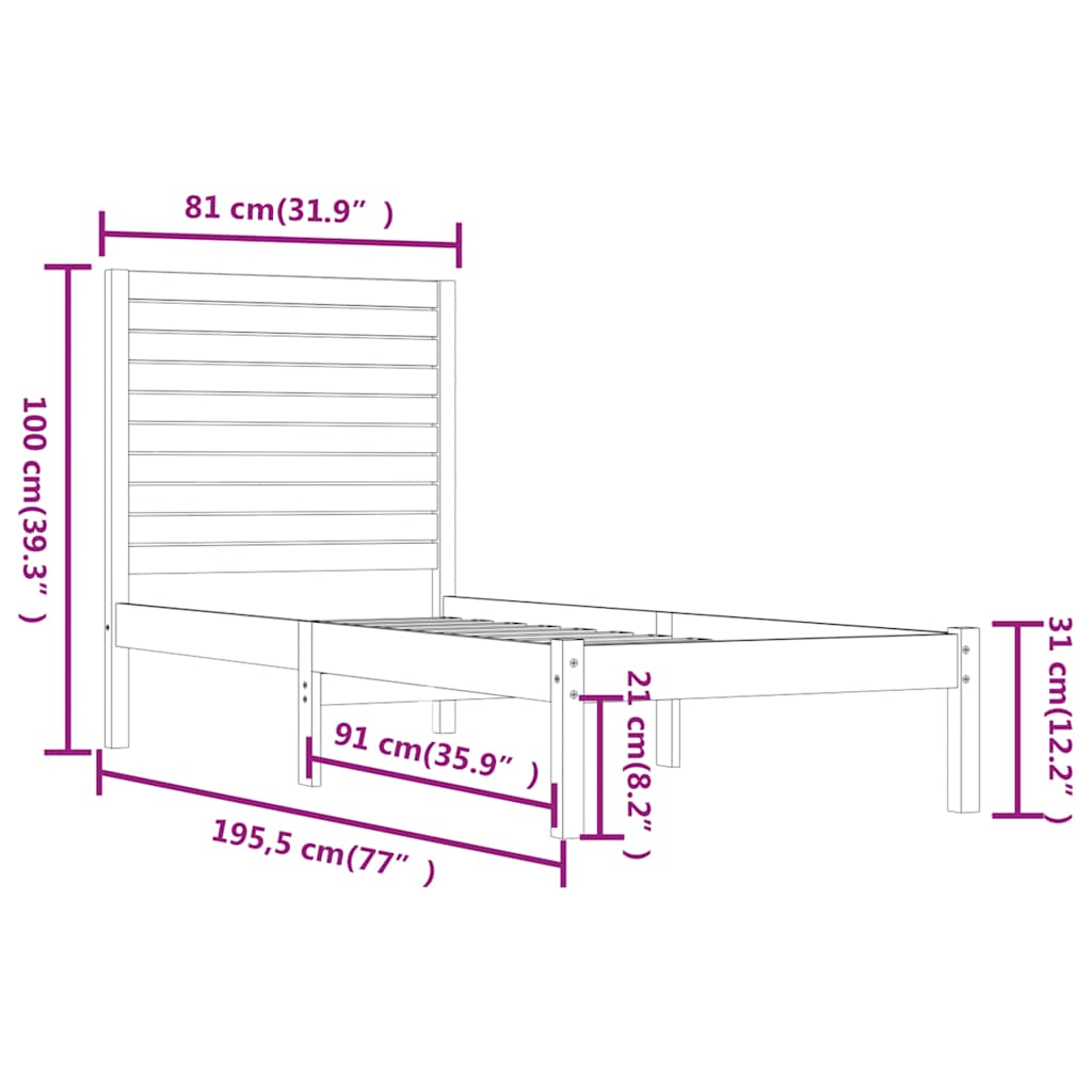 vidaXL Bed Frame without Mattress 75x190 cm Solid Wood
