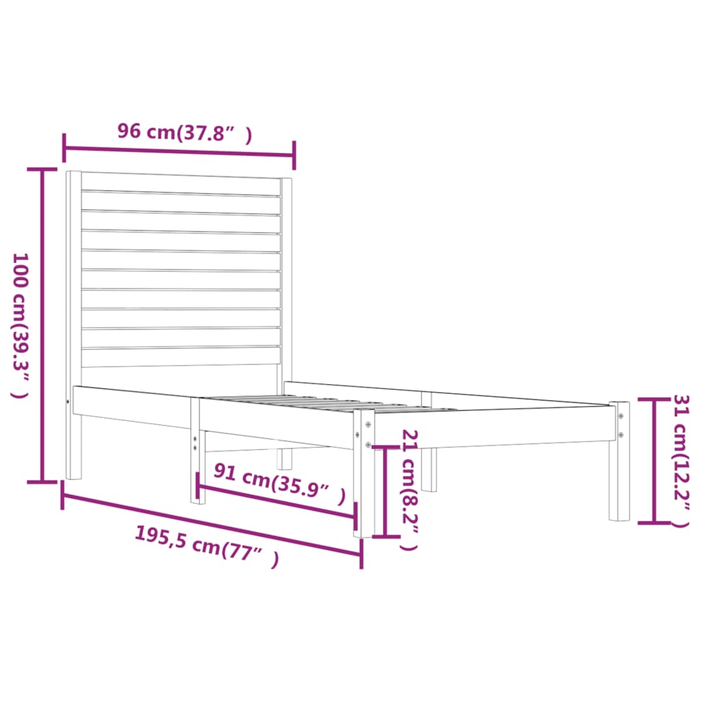 vidaXL Bed Frame without Mattress White 90x190 cm Single Solid Wood