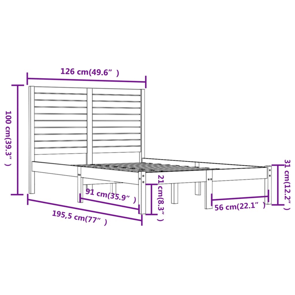 vidaXL Bed Frame | White | Solid Pine Wood | Small Double | Durable | Bed Frame