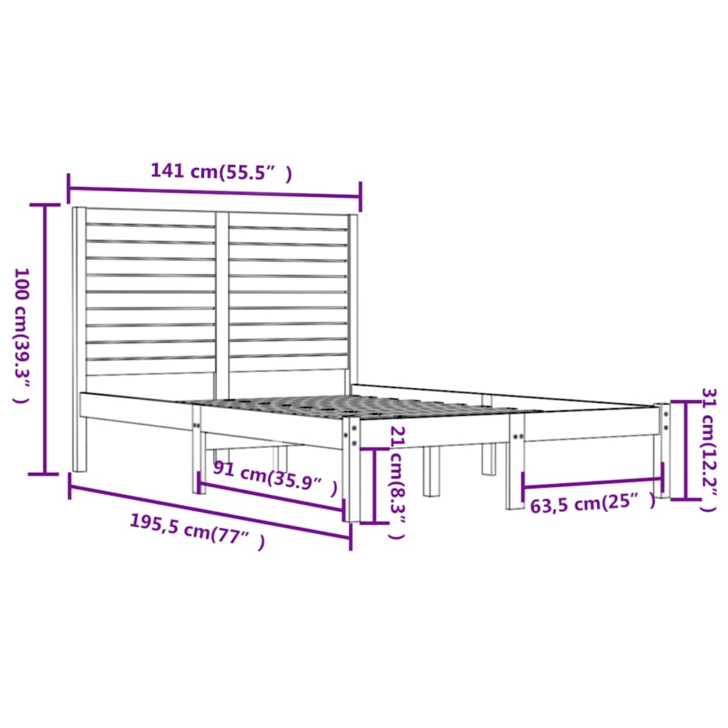 vidaXL Bed Frame without Mattress 135x190 cm Solid Wood