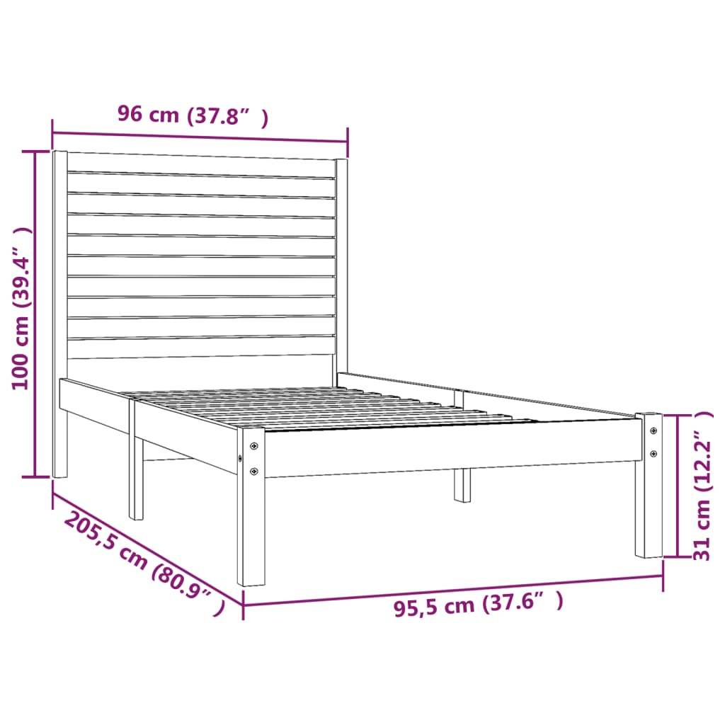 vidaXL Bed Frame without Mattress White 90x200 cm Solid Wood