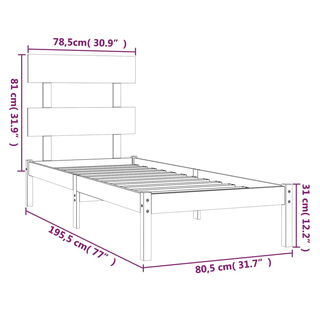 vidaXL Bed Frame without Mattress 75x190 cm Small Single Solid Wood