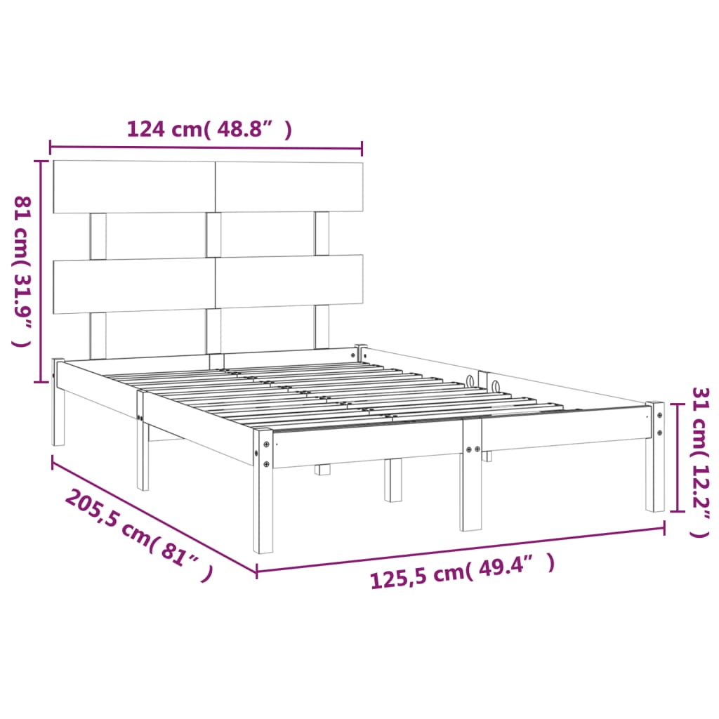 vidaXL Bed Frame | White | Solid Pine Wood | 120x200 cm | Decorative Inlays