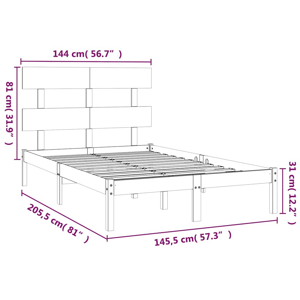 vidaXL Bed Frame without Mattress 140x200 cm Solid Wood