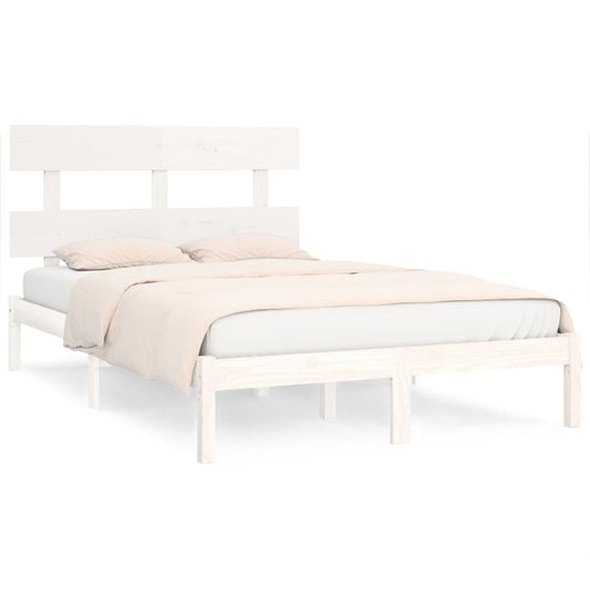 vidaXL Bed Frame | White | Solid pinewood | Double | Bed Frame | Rectangular