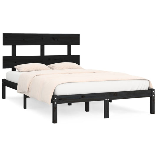 vidaXL Bed Frame | Black | Solid pinewood | Double | Durable | Bed Frame