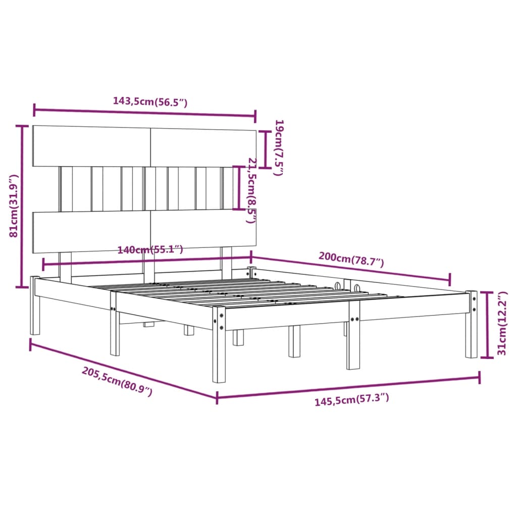 vidaXL Bed Frame without Mattress 140x200 cm Solid Wood