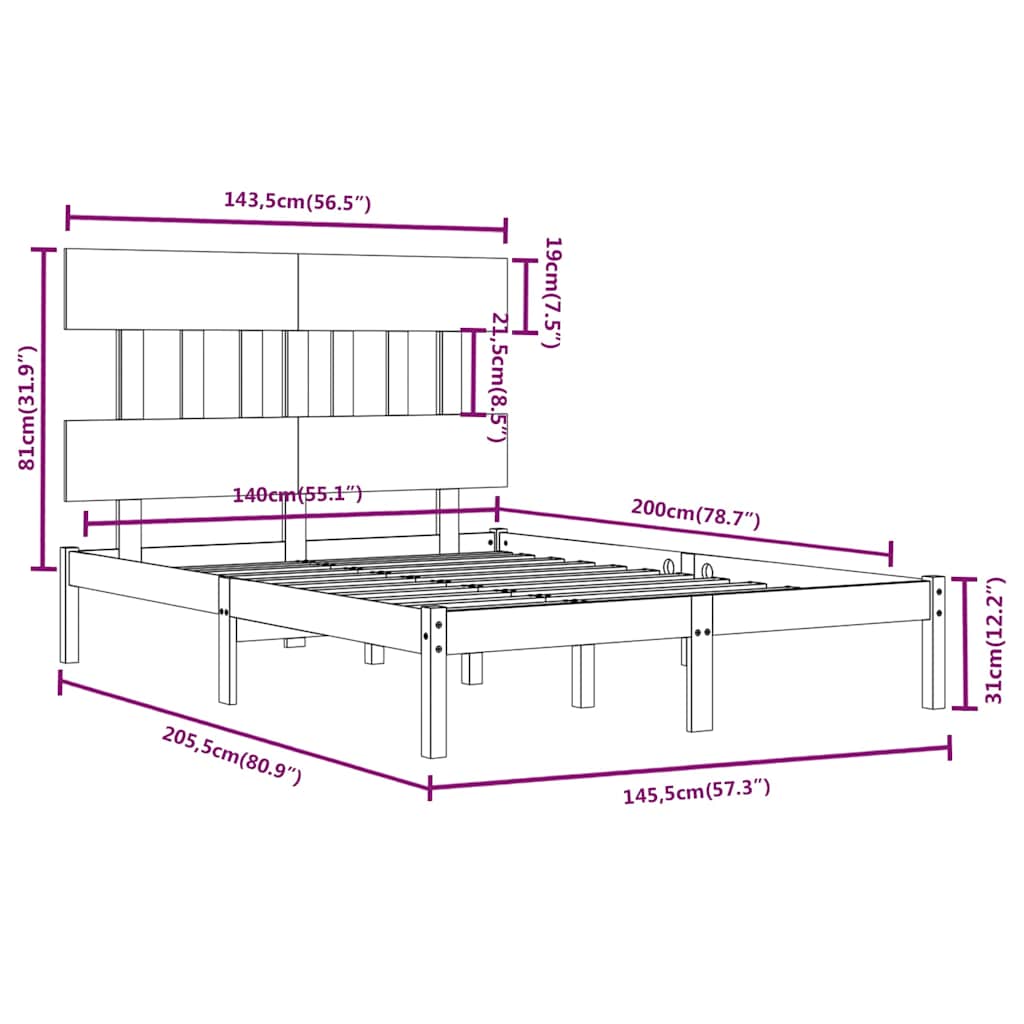 vidaXL Bed Frame without Mattress 140x200 cm Solid Wood