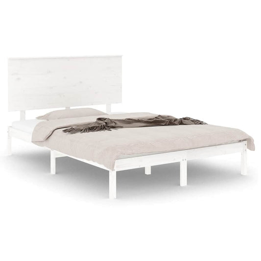 vidaXL Bed Frame | White | Solid pinewood | Double | Durable | Bed Frame