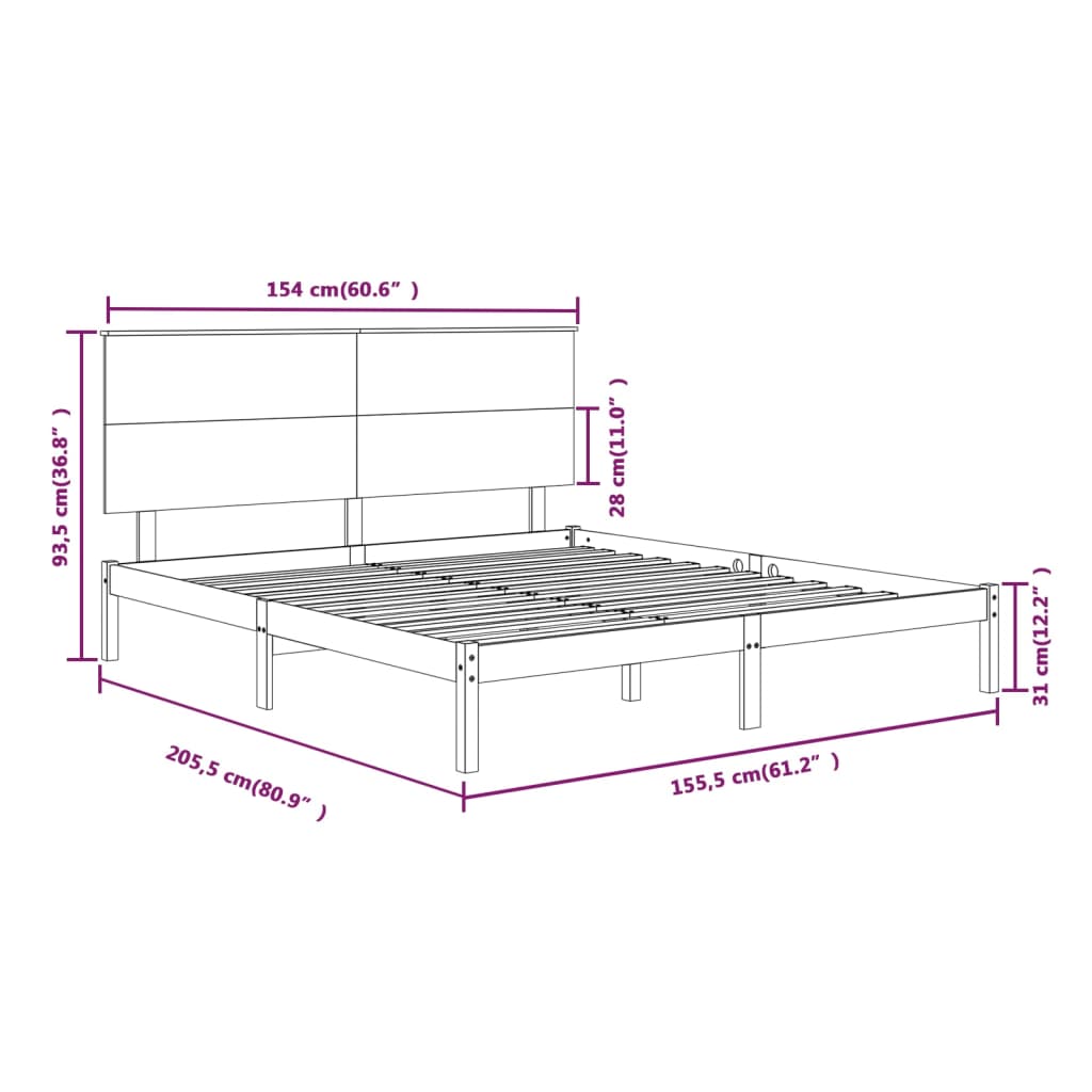 vidaXL Bed Frame without Mattress 150x200 cm King Size Solid Wood
