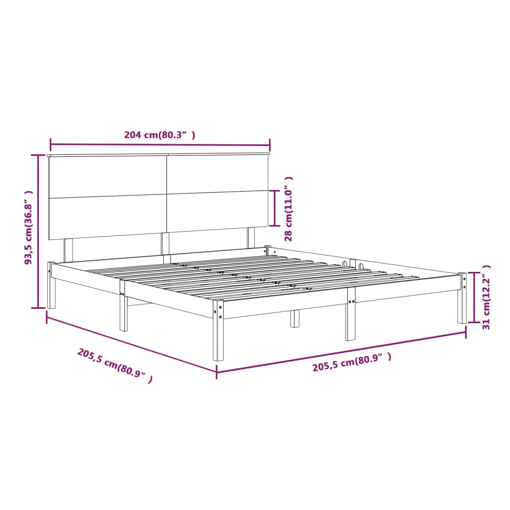 vidaXL Bed Frame without Mattress Black 200x200 cm Solid Wood Pine