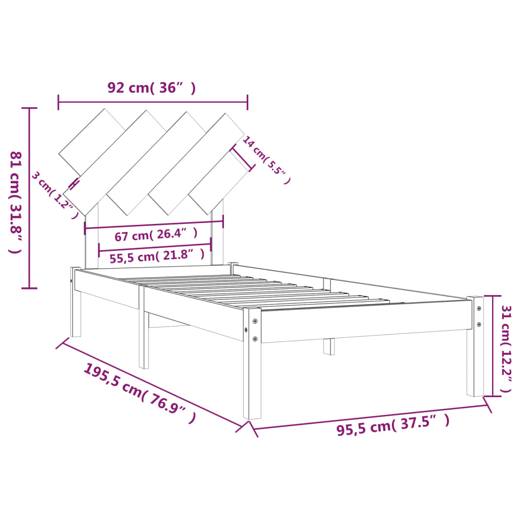 vidaXL Bed Frame without Mattress White 90x190 cm Single Solid Wood