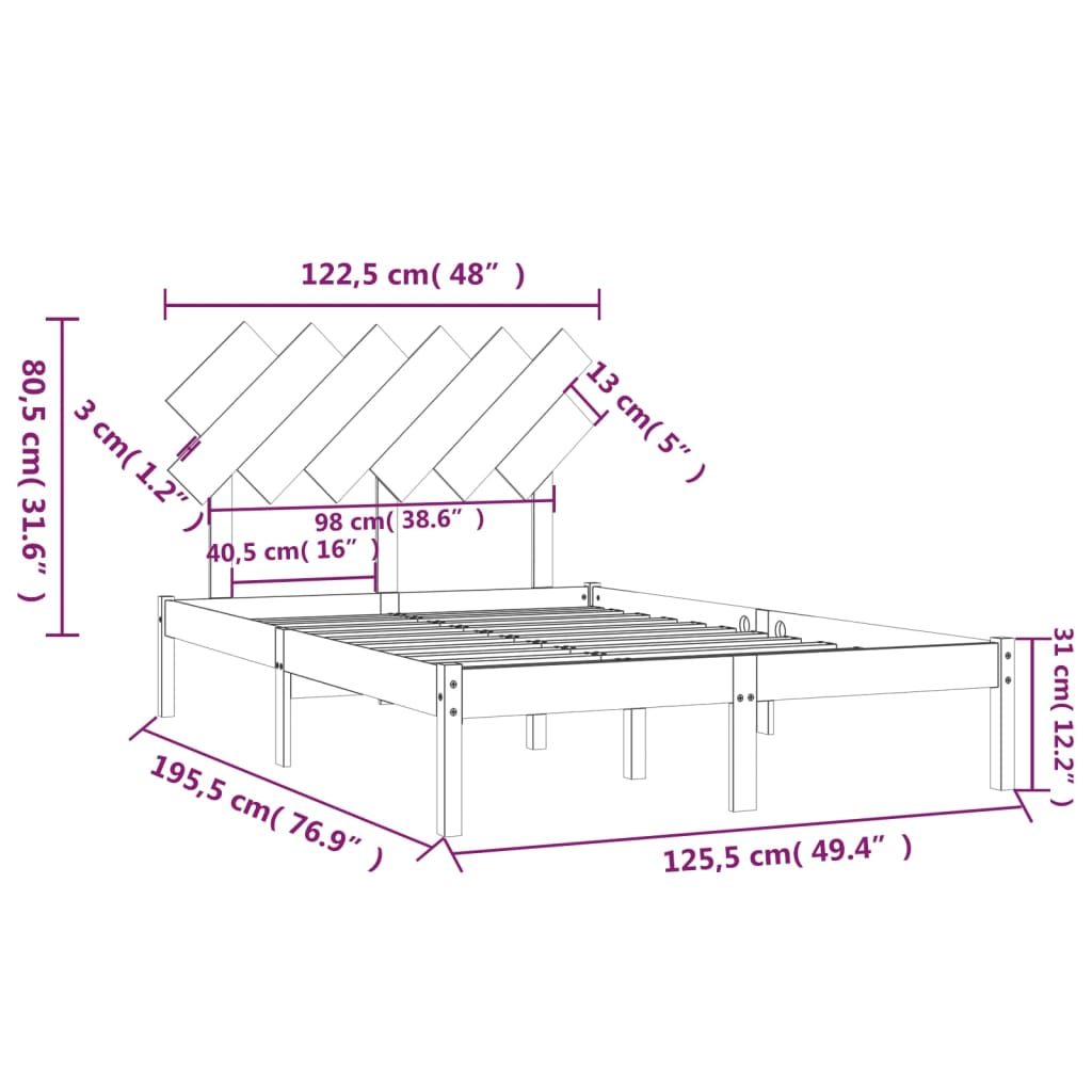 vidaXL Bed Frame without Mattress 120x190 cm Small Double Solid Wood