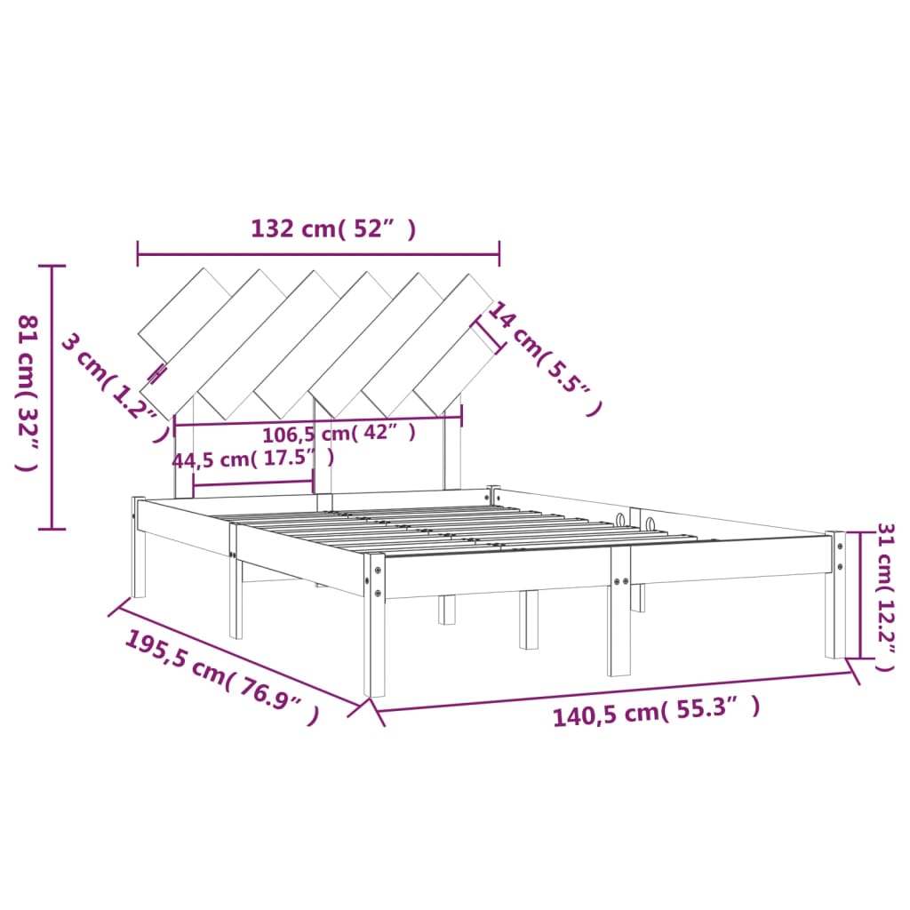 vidaXL Bed Frame without Mattress White 135x190 cm Solid Wood