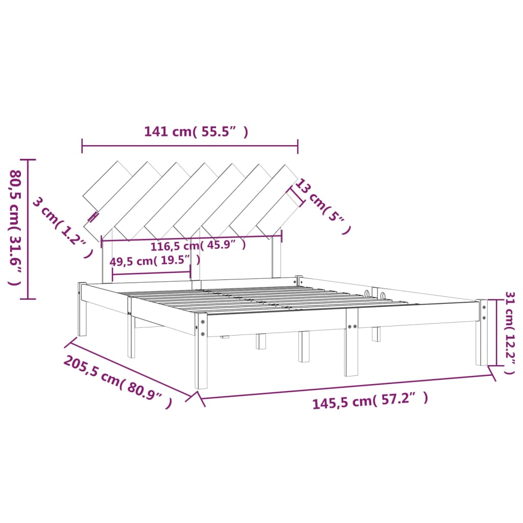 vidaXL Bed Frame without Mattress White 140x200 cm Solid Wood