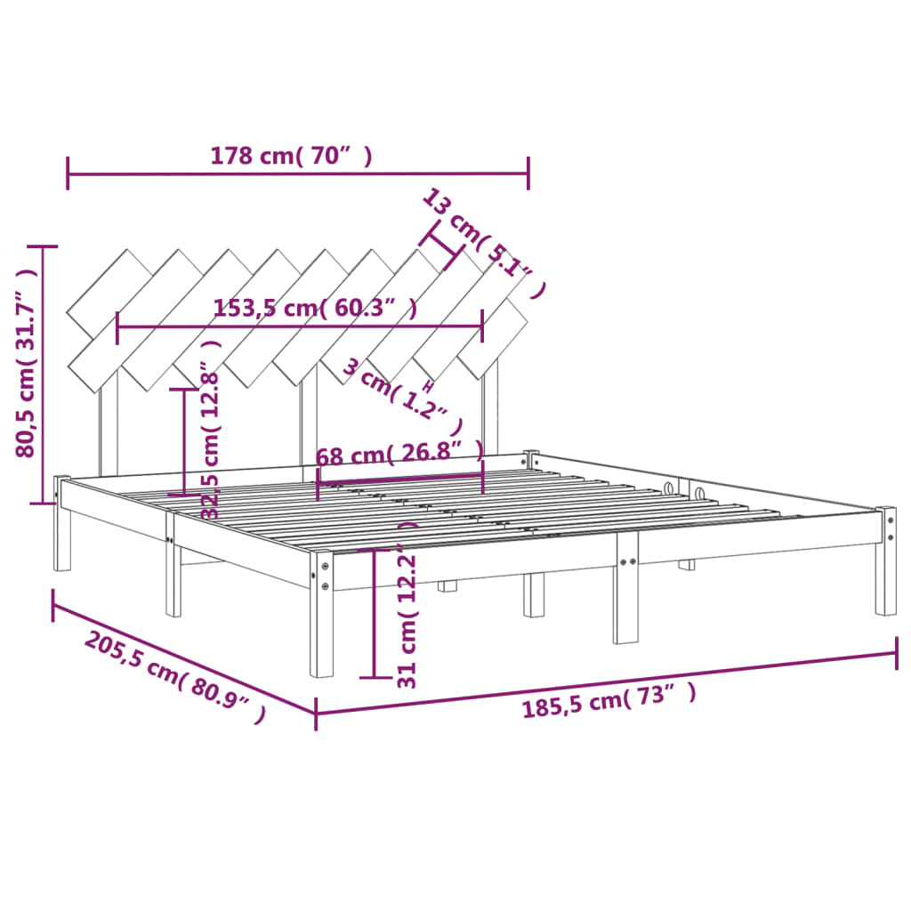 vidaXL Bed Frame without Mattress White 180x200 cm Super King Solid Wood