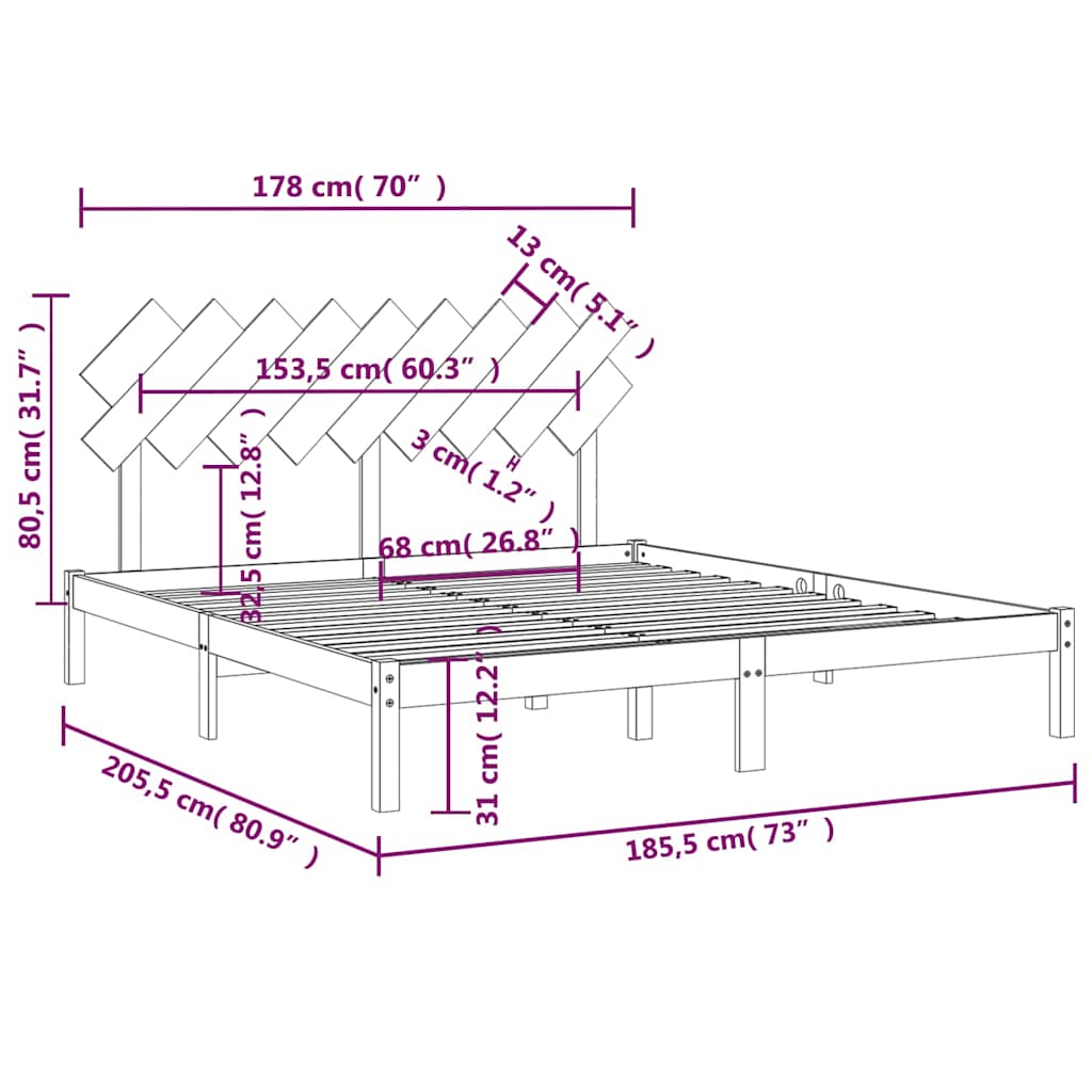 vidaXL Bed Frame without Mattress White 180x200 cm Solid Wood