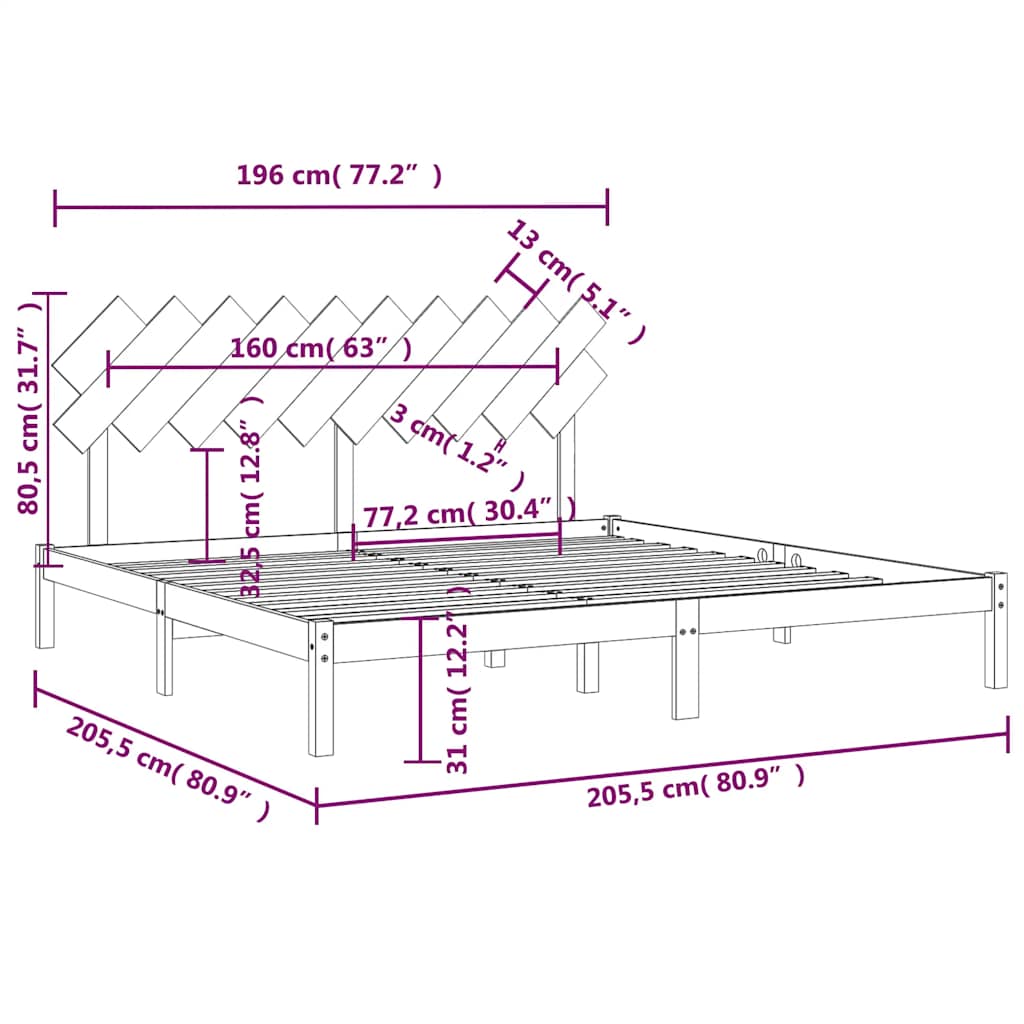 vidaXL Bed Frame without Mattress White 200x200 cm Solid Wood