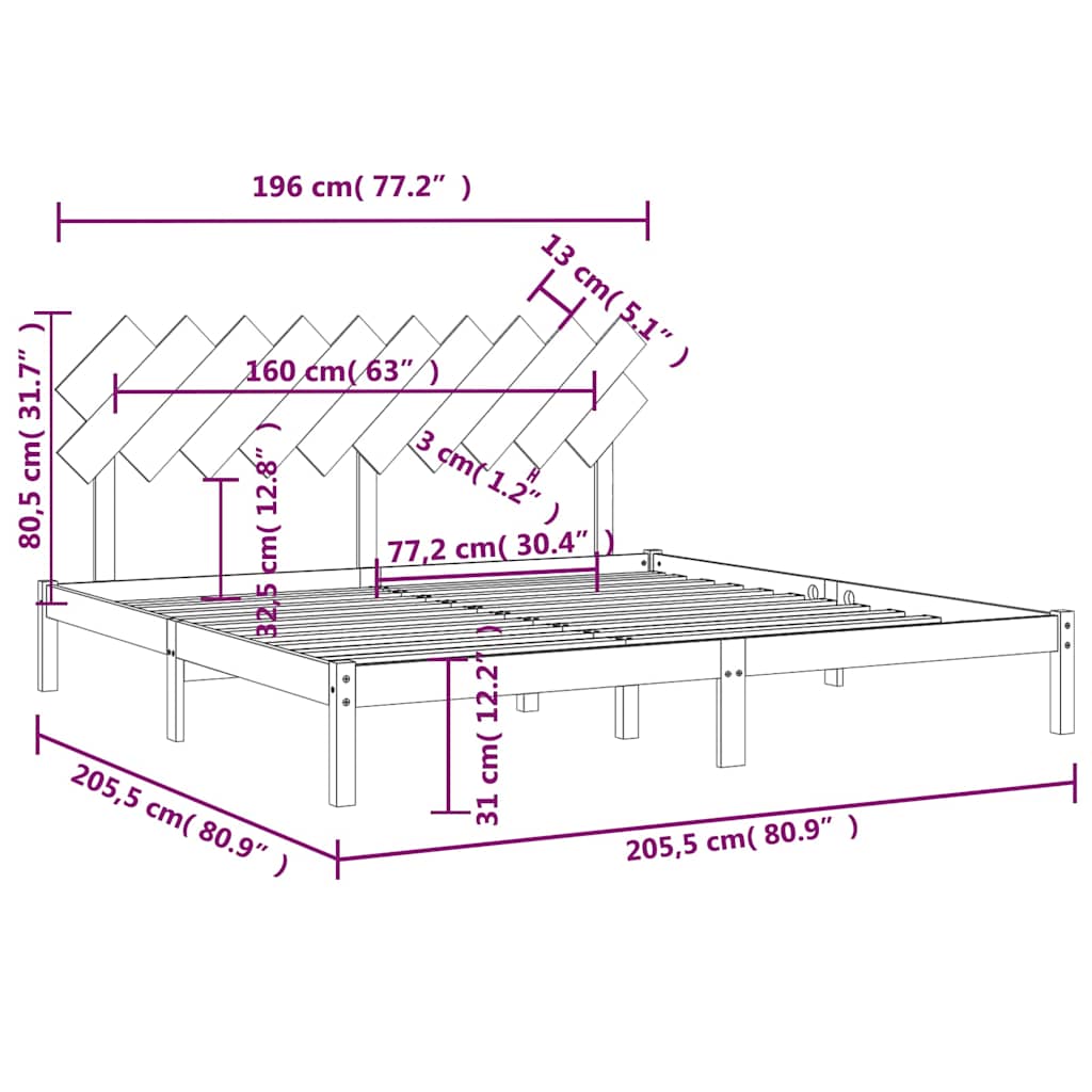 vidaXL Bed Frame without Mattress Honey Brown 200x200 cm Solid Wood