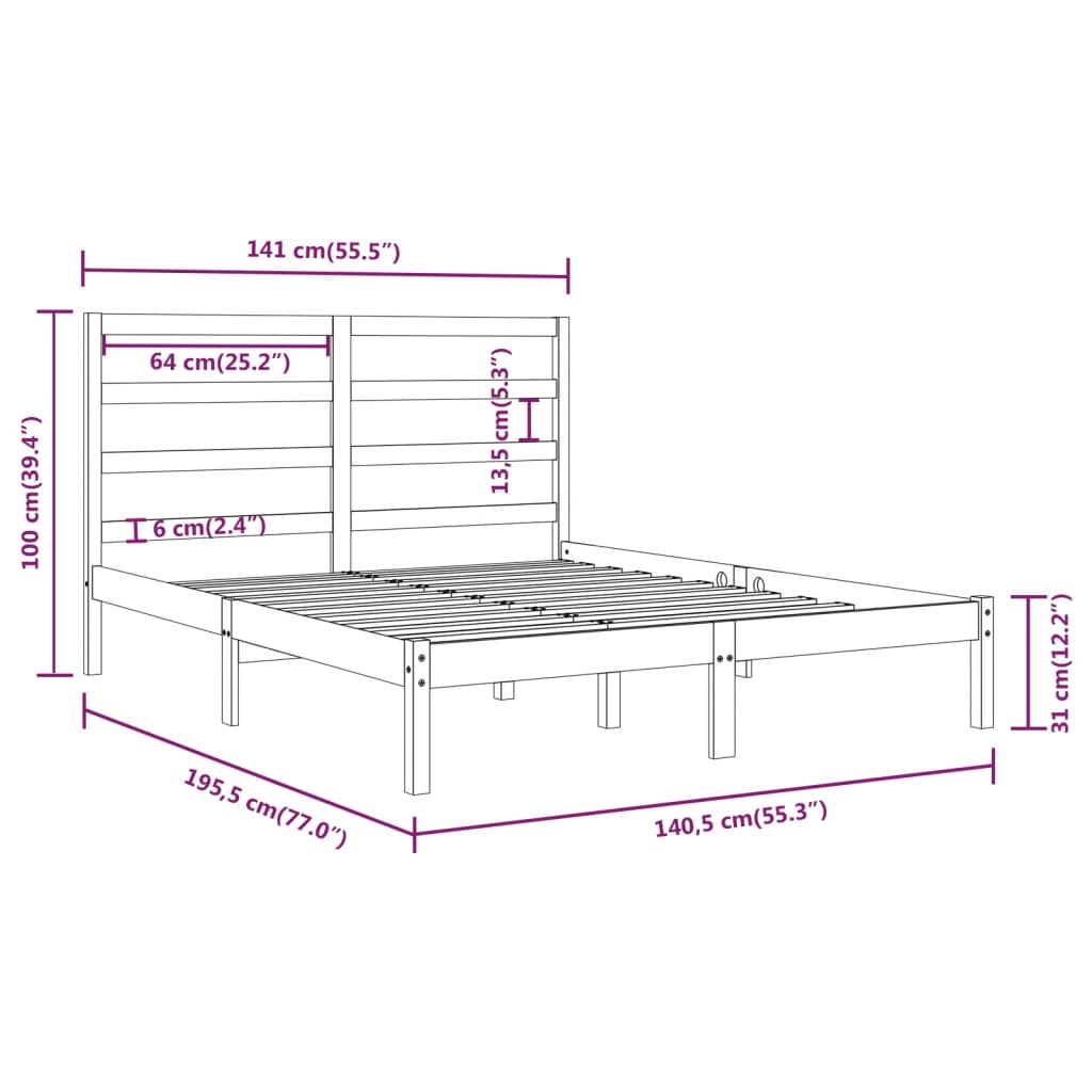 vidaXL Bed Frame without Mattress 135x190 cm Double Solid Wood