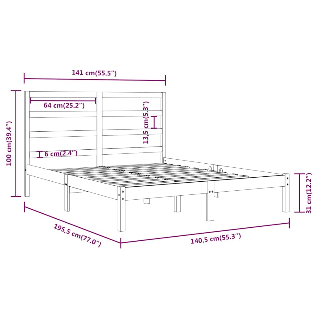vidaXL Bed Frame without Mattress 135x190 cm Solid Wood
