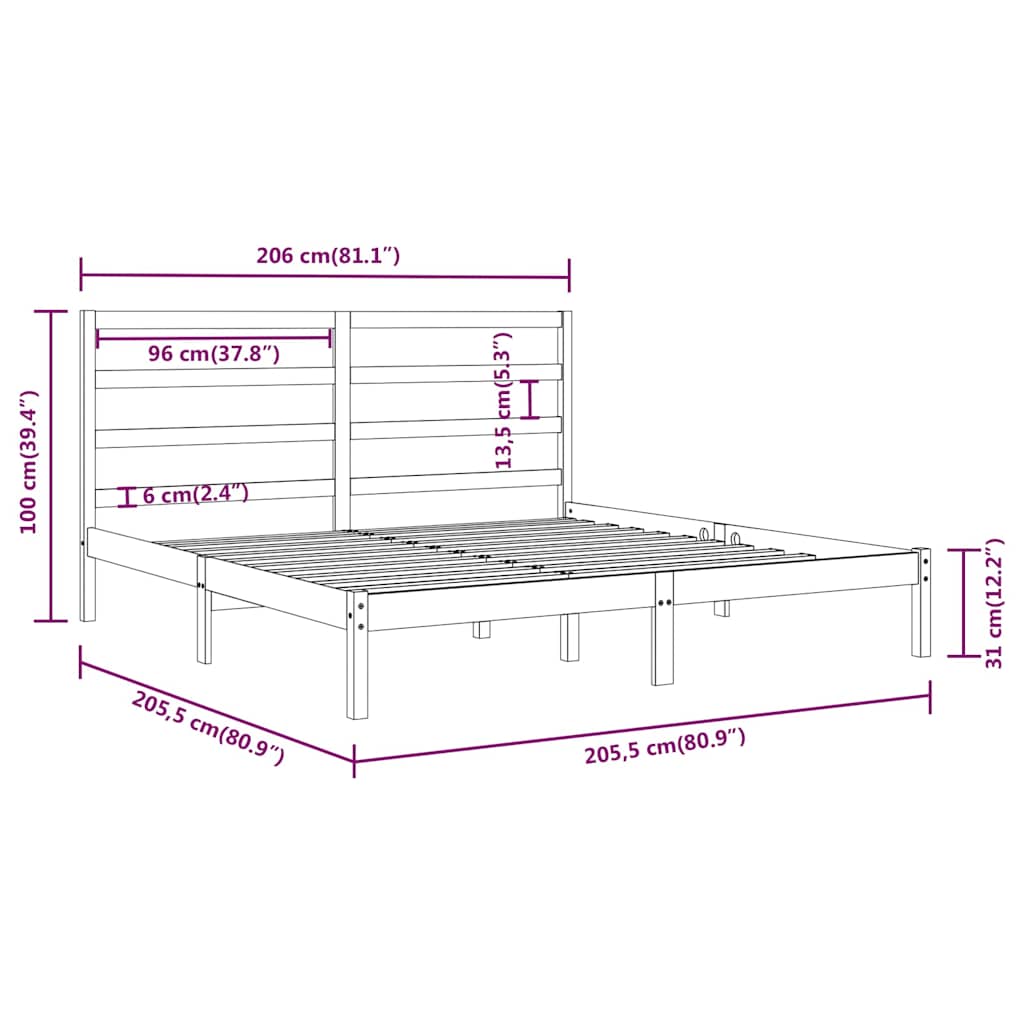 vidaXL Bed Frame without Mattress Black 200x200 cm Solid Wood Pine
