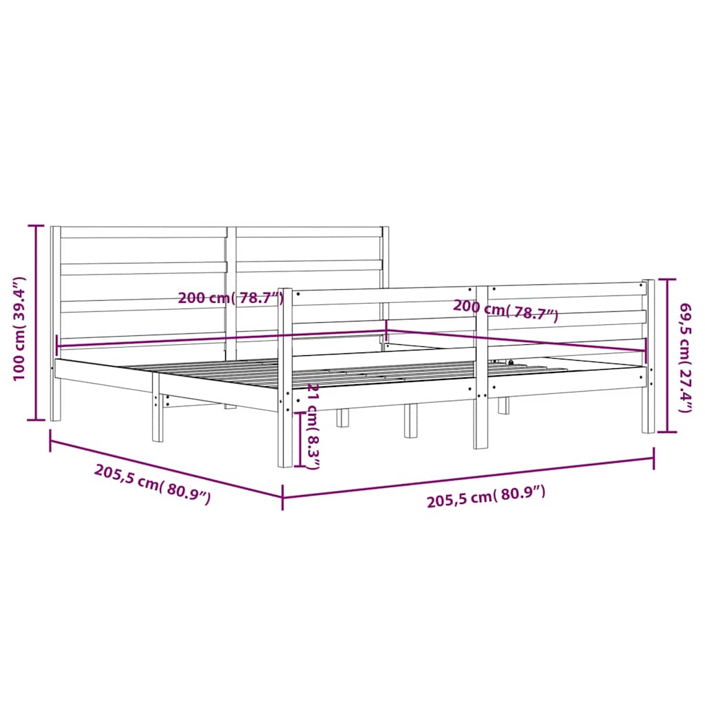 vidaXL Bed Frame without Mattress Grey Solid Wood Pine 200x200 cm