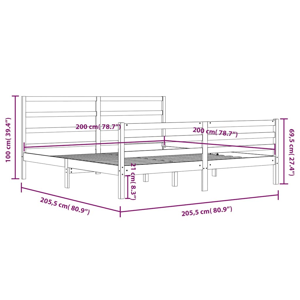 vidaXL Bed Frame without Mattress Grey Solid Wood Pine 200x200 cm
