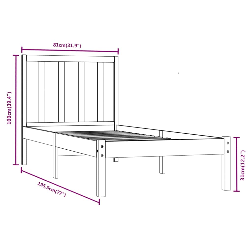 vidaXL Bed Frame without Mattress 75x190 cm Solid Wood Pine